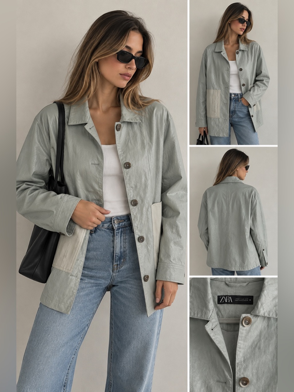 Zara Light Sage Button-Up Trench Jacket